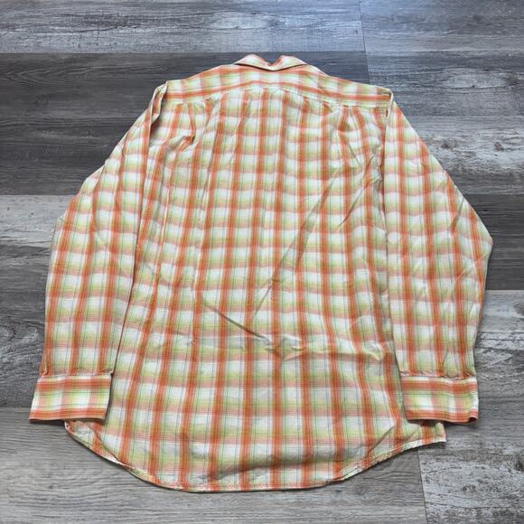 Lacoste Orange Yellow Green Plaid Men M Collared Long Sleeve Button Down Shirt - Picture 3 of 7